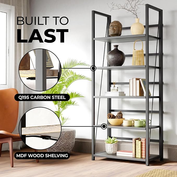 5 Tier Wood Book Shelf Organizer, No Assembly Bookshelf - Image 4