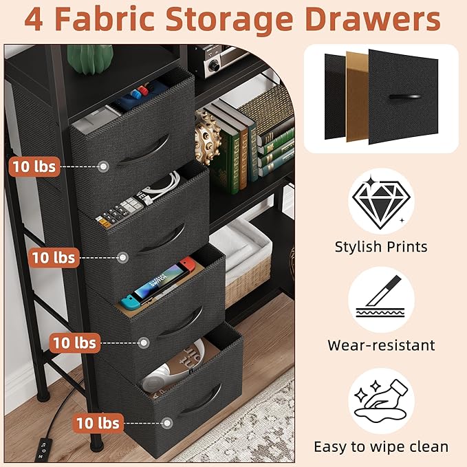 Corner Bookshelf with LED Light Strips & 4 Fabric Drawers, 5-Tier Convertible - Image 4