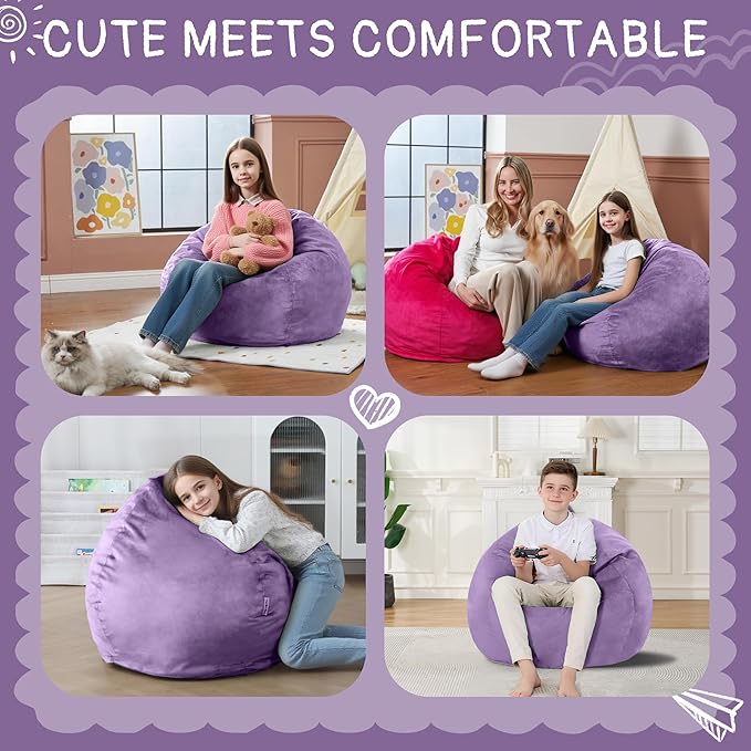 2FT Bean Bag Chair with Ultra Soft Velvet Cover Bean Bag Sofa with Memory Foam - Image 5