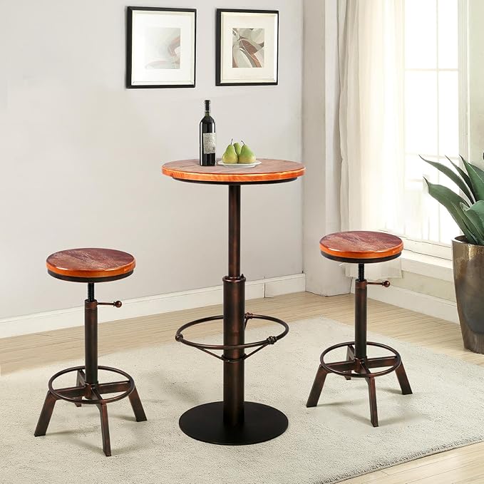 Topower Industrial Pub Table 19.7" Round Solid Pine Wood Top 42.2" Height Bar - Image 8