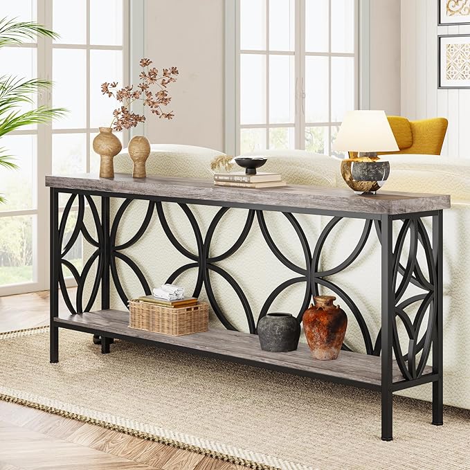 LITTLE TREE Sofa Table, 70.9 Inch Industrial Behind Couch Table - Image 4