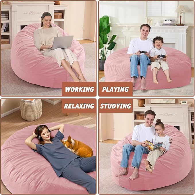 7FT Bean Bag Chair with Ultra Soft Velvet Cover Bean Bag Sofa with Memory Foam - Image 6