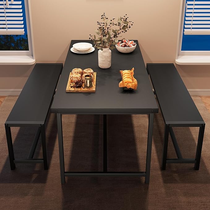 Dining Table Set for 4 with 2 Benches, 3-Piece Kitchen Table Set, Space-Saving - Image 5
