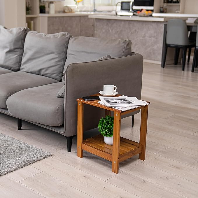 Utoplike Teak Side Table Outdoor, Patio End Table Double Layer, Wooden Coffee - Image 6