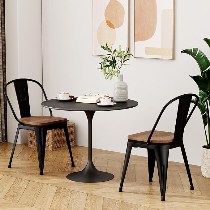 18 Inch Metal Dining Chairs, Arlunar Farmhouse Chairs Set of 4 Black Dining - Image 4