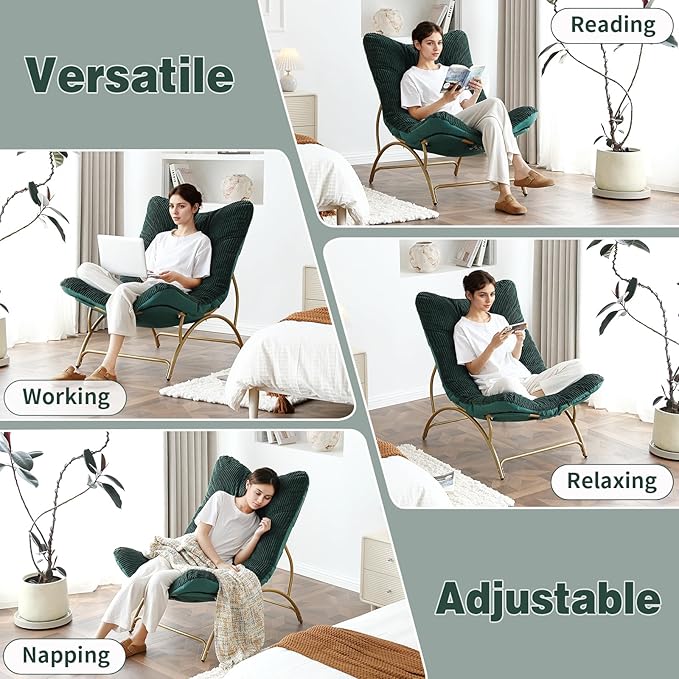 Welnow Accent Lounge Lazy Chair, Comfy Soft Leisure Metal Frame Reading Chair - Image 6