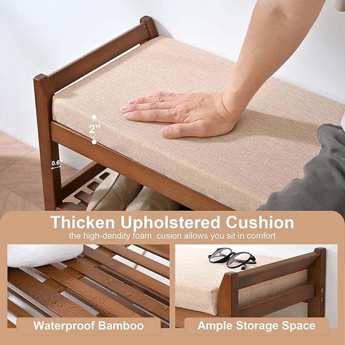 Shoe Rack with Cushion for Font Door Entrance, 27.6 in Shoe Bench with Storage - Image 5