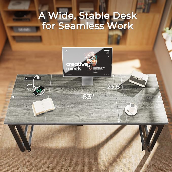 Huuger 63 x 24 inch Desk with Power Outlets & USB-C, Deeper & Thicker Desktop - Image 5