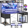 Aheaplus Desk with LED and Outlets, Gaming Desk with Hutch, 55.2'' Computer by Aheaplus