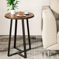 Round End Tables, Small Side Table Walnut Color MDF Top, Metal Frame Black by DorrissJewelry