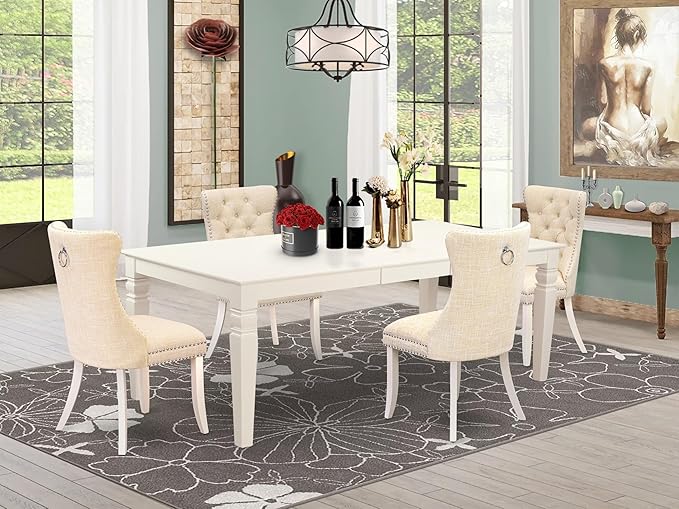 East West Furniture LGDA5-LWH-32 5 Piece Dining Table Set Includes a Rectangle - Image 2