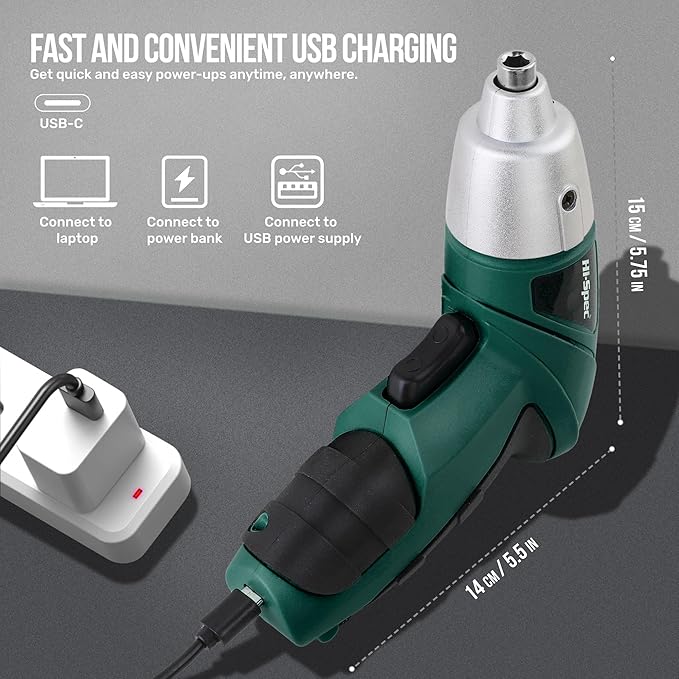 Hi-Spec 19pc 3.6V Green USB Small Power Screwdriver & Home DIY Tool Kit Set. - Image 5