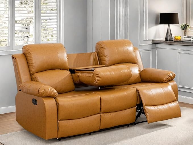 Leather Recliner Sofa Couch, 3-Seater Home Theater Seating Reclining Sofa - Image 3