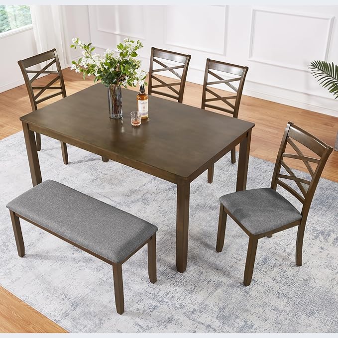 soges 6 Piece Kitchen Dining Set, Rectangular Wooden Dining Table - Image 2