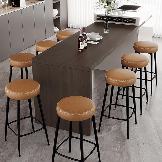 Counter Height Bar Stools, Upholstered Faux Leather Kitchen Counter Stools by ErdoruLiving