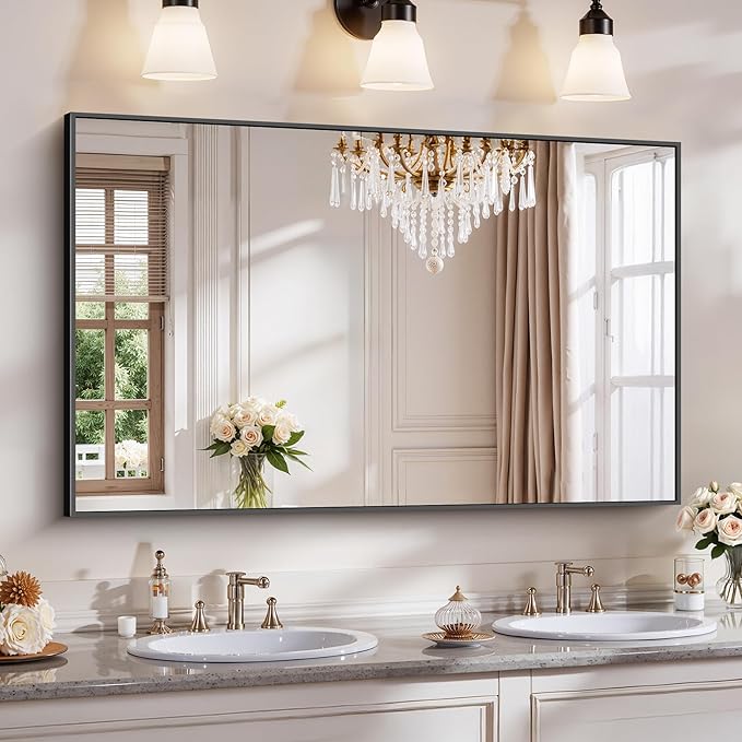 YIROMAN Bathroom Mirror 50"x30", Large Matte Black Bathroom Mirror by Unknown