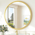 TokeShimi 30 in Round Framed Brushed Gold Mirror Bathroom Tempered, by RefinedBathroomAccessories