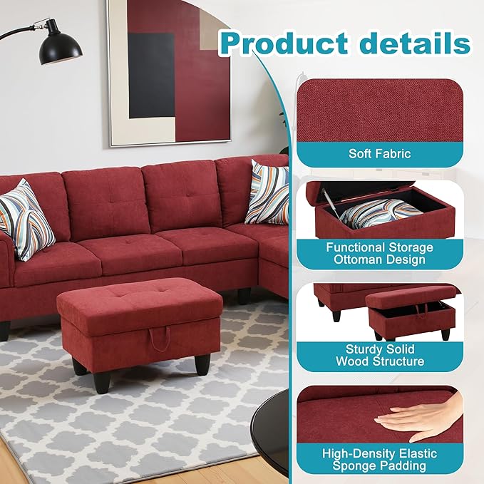 Couches for Living Room Modern L Shaped Couch Comfy Fluffy Fabric 3 Pieces - Image 5