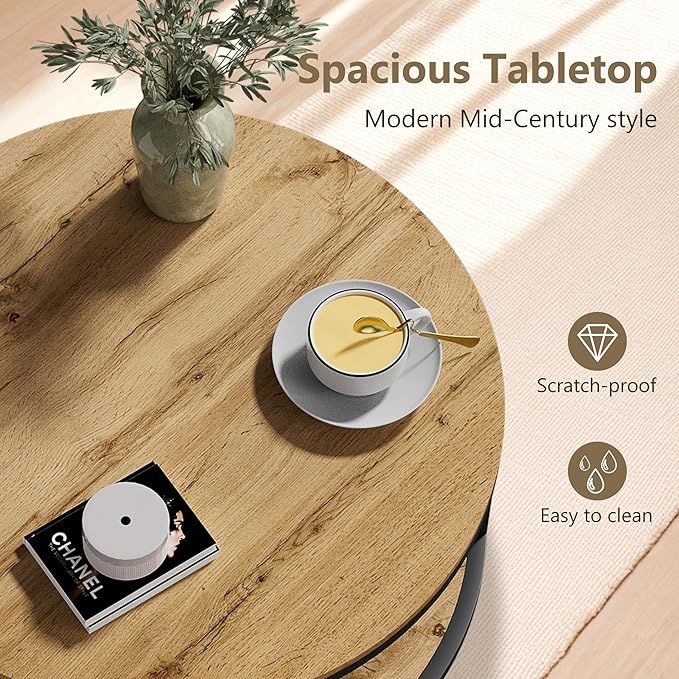 NSdirect Round Coffee Table, 36in Rustic Wooden Surface Top & Sturdy Metal Legs - Image 3