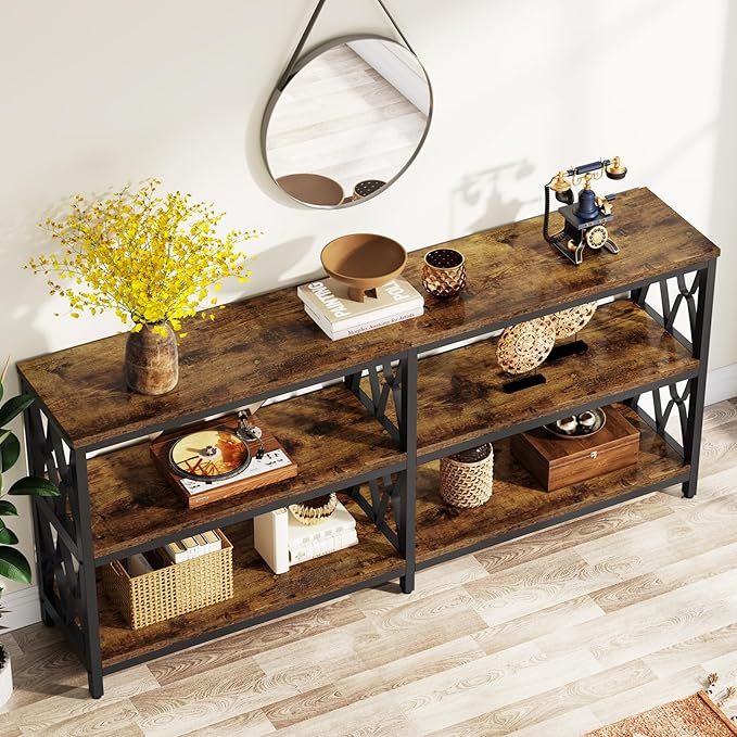 LITTLE TREE Console Table with Storage Shelves, 70.9" Industrial 3-Tier Sofa - Image 8
