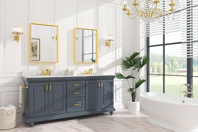 Keonjinn 22 x 30 Inch Gold Bathroom Mirror - Image 2