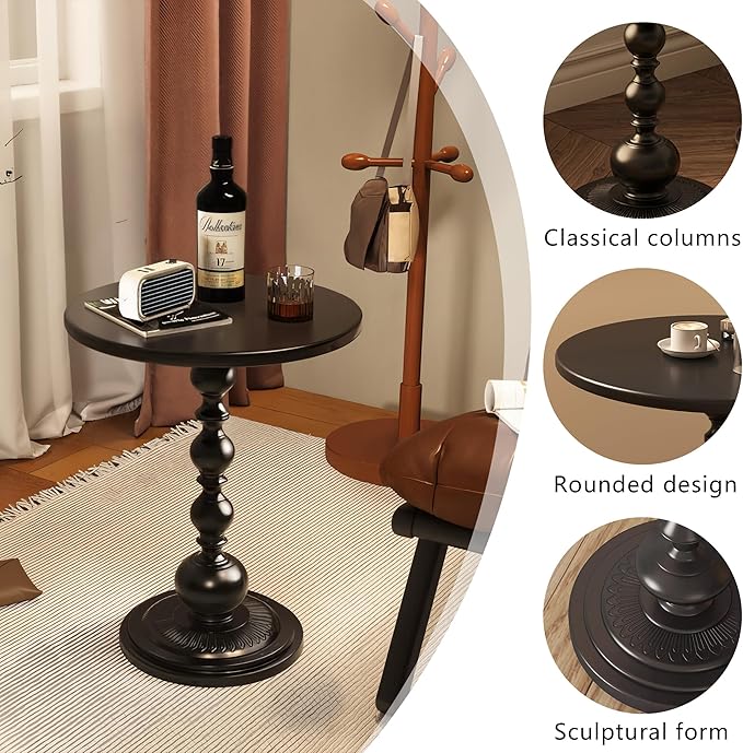 Metal Small End Table, Vintage Matte Black Round Side Table Nightstand - Image 4