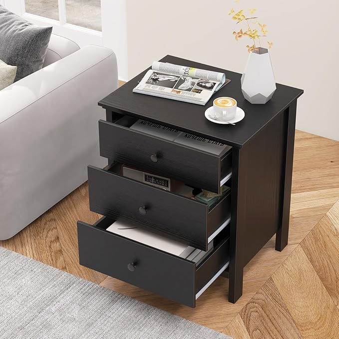 KOMFOTT 3 Drawers Nightstand, Wooden Bedside Table, Modern Sofa Side End Table - Image 5
