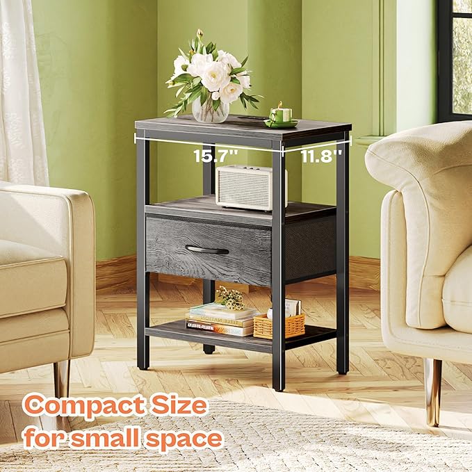 SUPERJARE Nightstand with Charging Station, Bed Side Table with Adjustable - Image 6