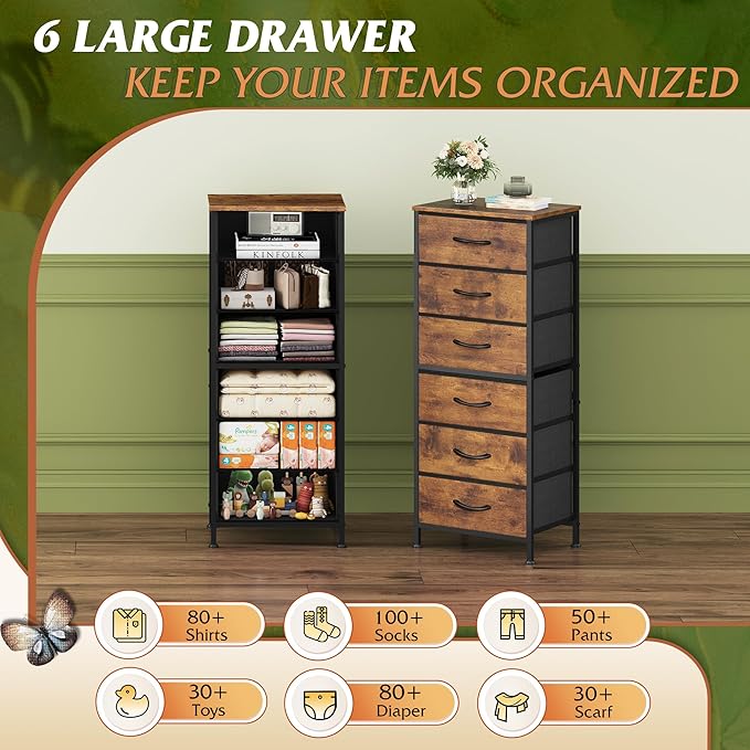 WLIVE Tall Dresser for Bedroom, 6 Drawer Dressers & Chests of Drawers, Fabric - Image 4