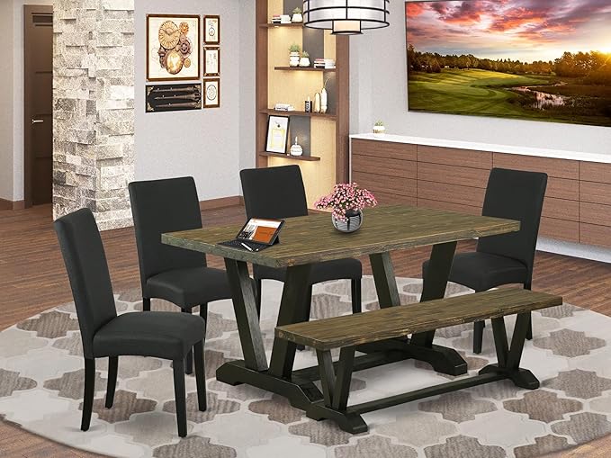 East West Furniture V676DR124-6 6 Piece Dining Set Contains a Rectangle Dining - Image 2