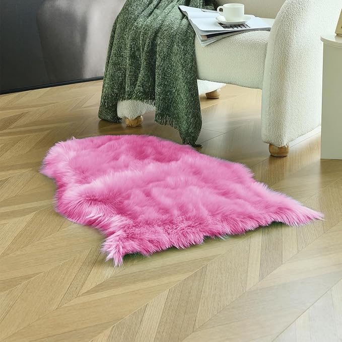 duduta Hot Pink Faux Sheepskin Throw Rug 2x3 ft, Fluffy Shag Girls Bedside Dorm - Image 6