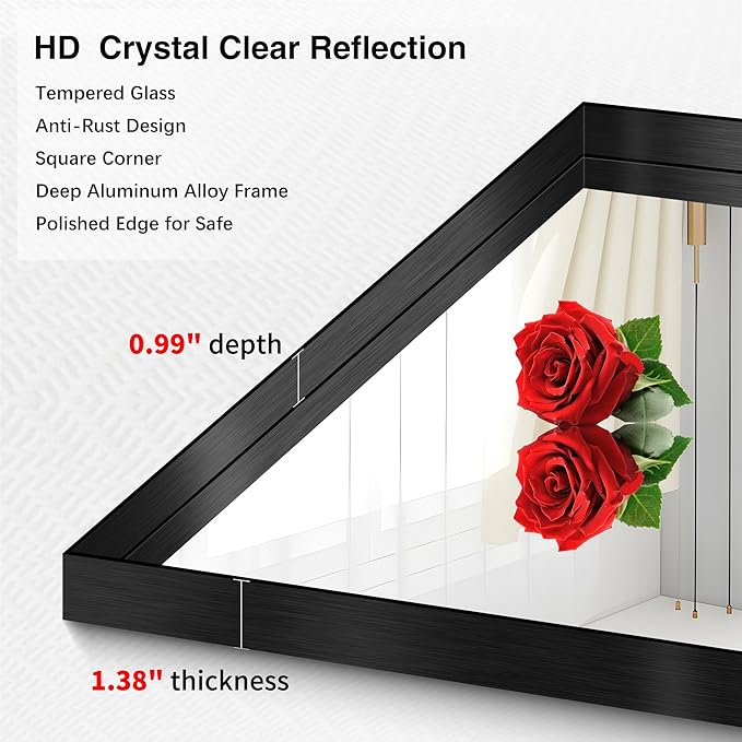 Black Bathroom Mirror, 72x30 Inch Rectangular Deep Frame Mirror, Large Wall - Image 4