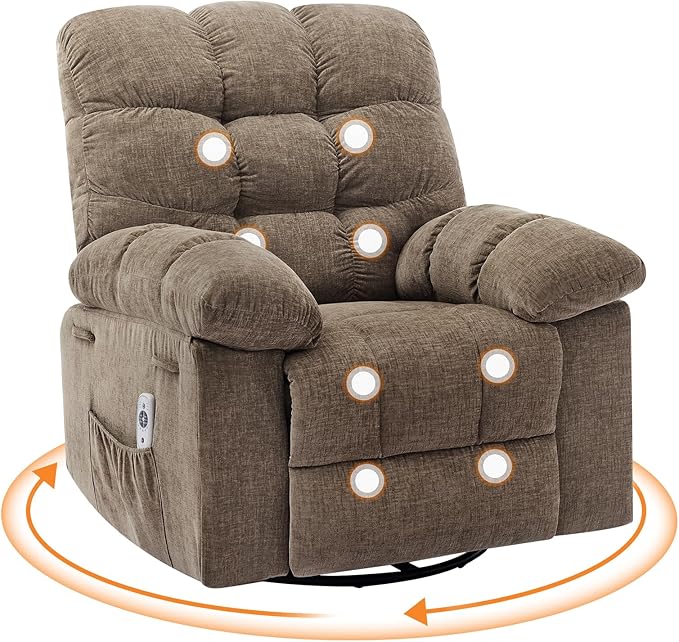 Rocking Recliner Chair with Vibration Massage & Heat, 360° Swivel Oversized by Unknown