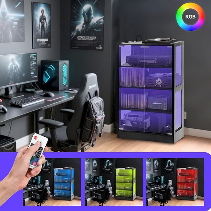 4-Tier Media Cabinet with LED Lighting, Audio/Video Stand Featuring Built-in - Image 5