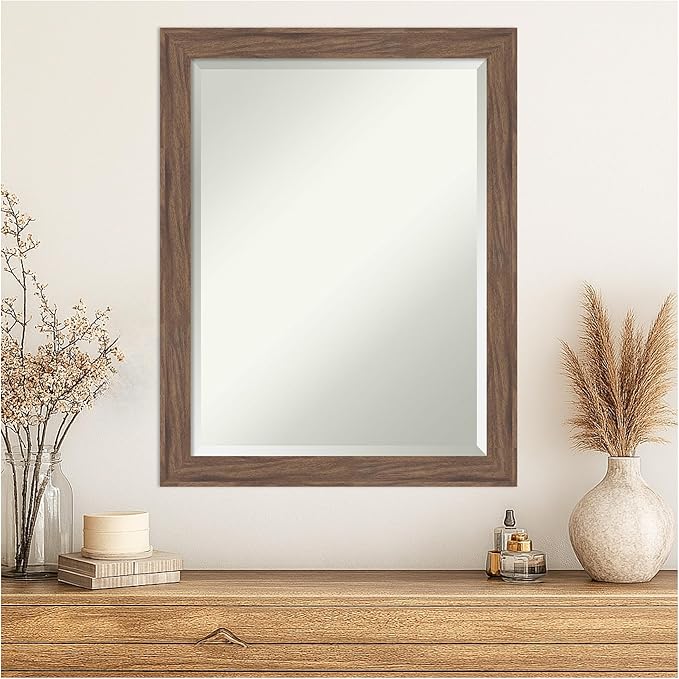Amanti Art Brown Wall Mirror 27x21 Pia Medium Brown Narrow Rectangle Bathroom - Image 4