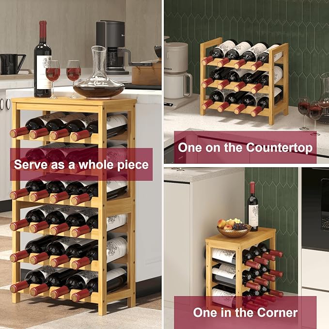 6 Tier Wine Rack Freestanding Floor, 24 Bottles Wine Storage Shelves - Image 4