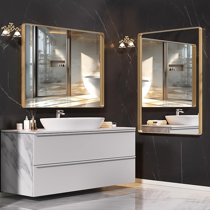 Hasipu 2 PCS Bathroom Mirror for Wall, 36 x 28 Inch Gold Metal Framed Bathroom - Image 2