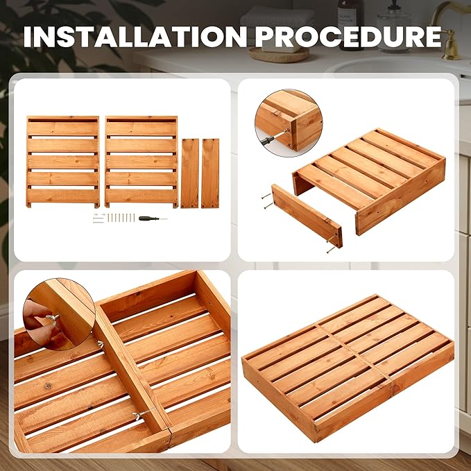 Wooden Step Stool, Durable Pine Wood Platform 23.6" x 15.9", 3.5" High - Image 3