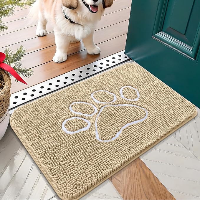 OLANLY Door Mat for Muddy Dog Paws 24x16, Ultra Absorbent Chenille Mud Doormat by OLANLY