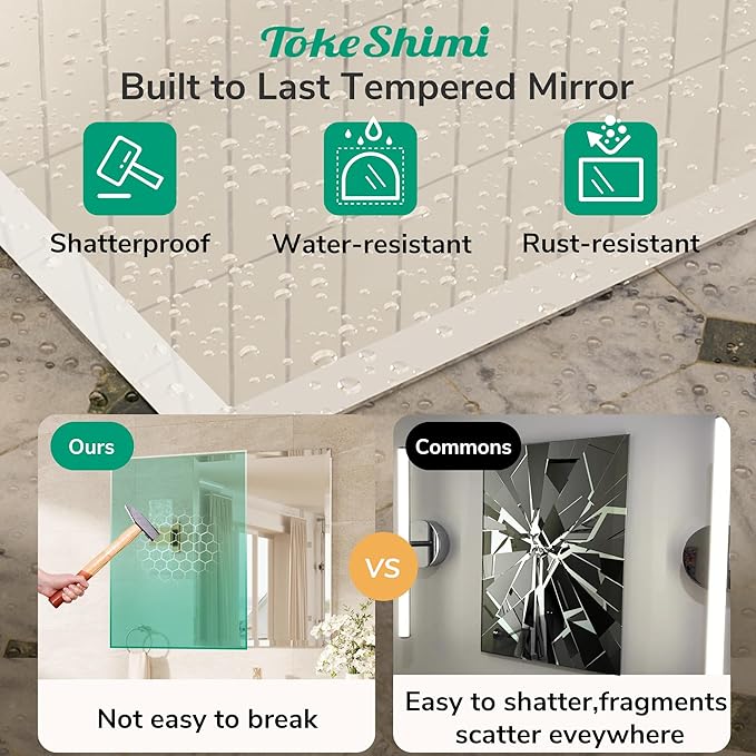 TokeShimi 22x30 Bathroom Vanity Mirror Beveled Rectangle, Frameless Mirror - Image 3