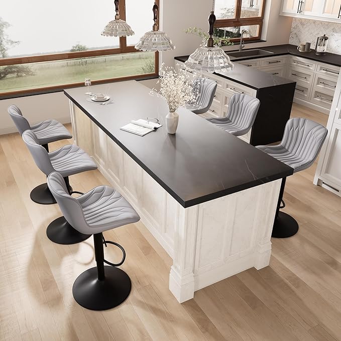 YOUNIKE Grey Bar Stools Set of 6 Modern Swivel Counter Height Bar Chair by YOUNIKE