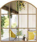 Wide Window Pane Mirror, Brass Grid Wall Large Decorative Mirror by Brauthon