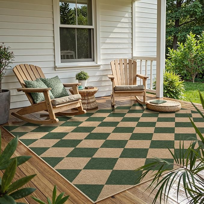 Lahome Checkered Outdoor Rug 5x7, Washable Rug - Image 7