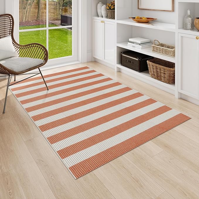 OJIA Outdoor Rug 4'x6', Cotton Woven Patio Rug Washable Rugs Front Porch Rug - Image 7