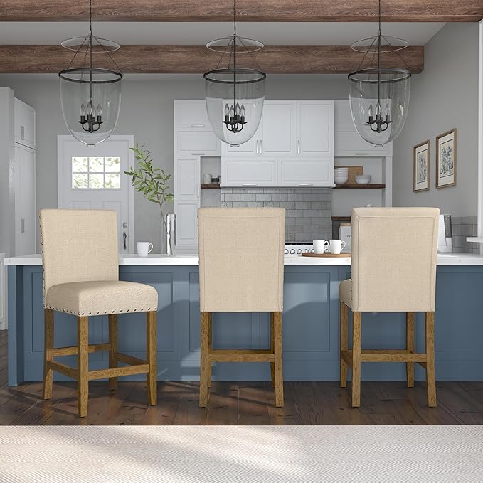 HomePop Home Decor | Nailhead Trim Counter Height Bar Stools | 24 Inch Bar - Image 2