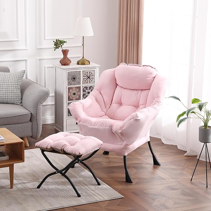 Lazy Chair with Ottoman, Modern Reading Lounge Accent Chair with Armrests and a - Image 4