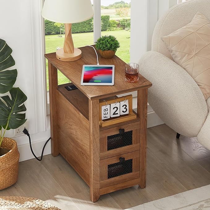 Farmhouse XXL End Table with Charging Station, Narrow Side Table with USB Ports - Image 8