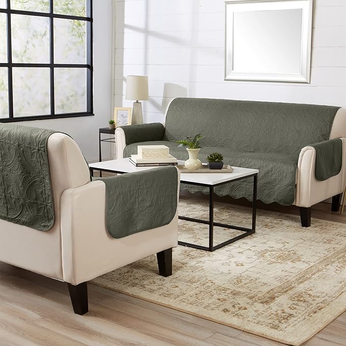 Great Bay Home Medallion Stitched Solid Furniture Protector Stain Resistant - Image 4