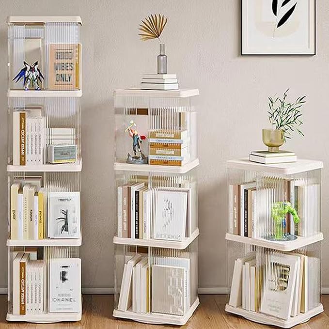 4 Tier Rotating Bookshelf Tower, 360 Display Rotating Bookshelf, 53.4 inch High - Image 7
