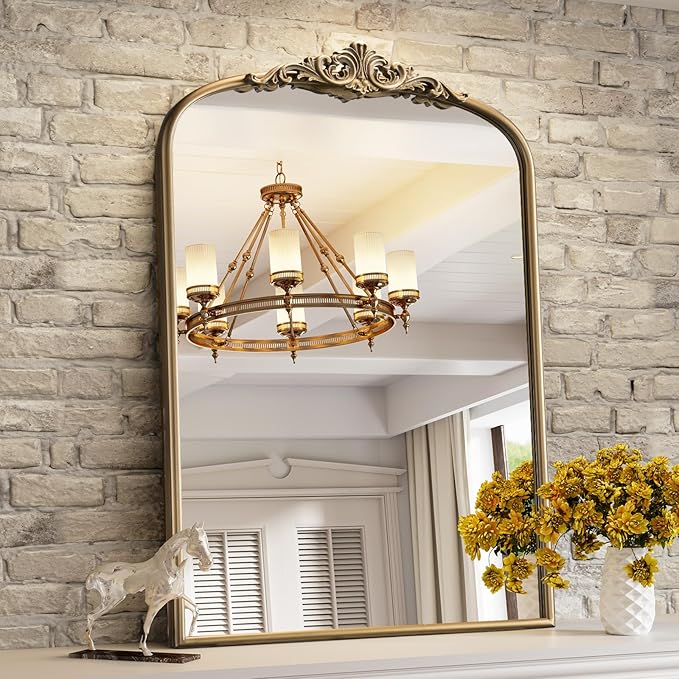 Arched Antique Wall Mirror, Ornate Arch Bronze Mirror - Image 2